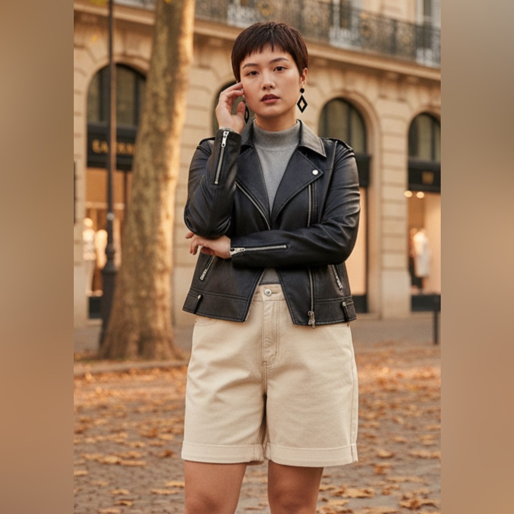 Future Collective Cream High Rise Denim cuffed Shorts 17